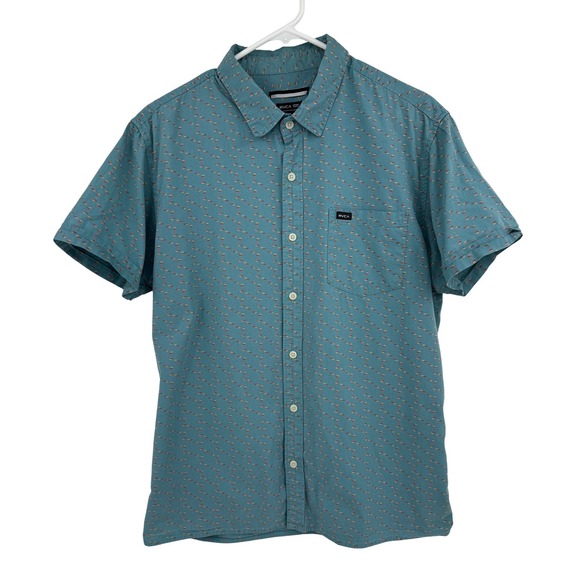 RVCA Other - RVCA‎ Mens Relaxed Fit Short Sleeve Button Down Shirt Teal Blue Print Size M